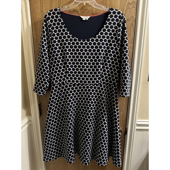 Boden Dresses & Skirts - Boden Navy White Polka Dot Fit and Flare Lined Dress 3/4 Sleeve US 12R UK 16R